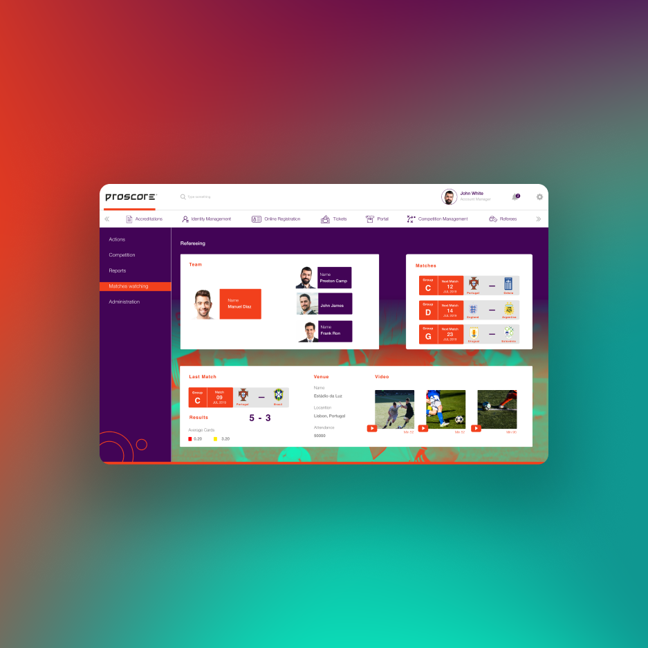 tela de arbitragem plataforma proscore