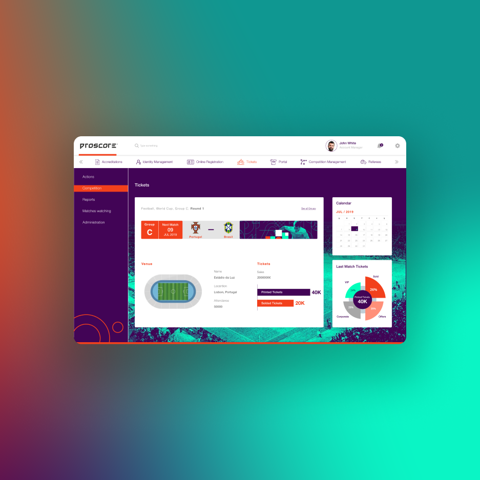 tela com eventos da plataforma proscore